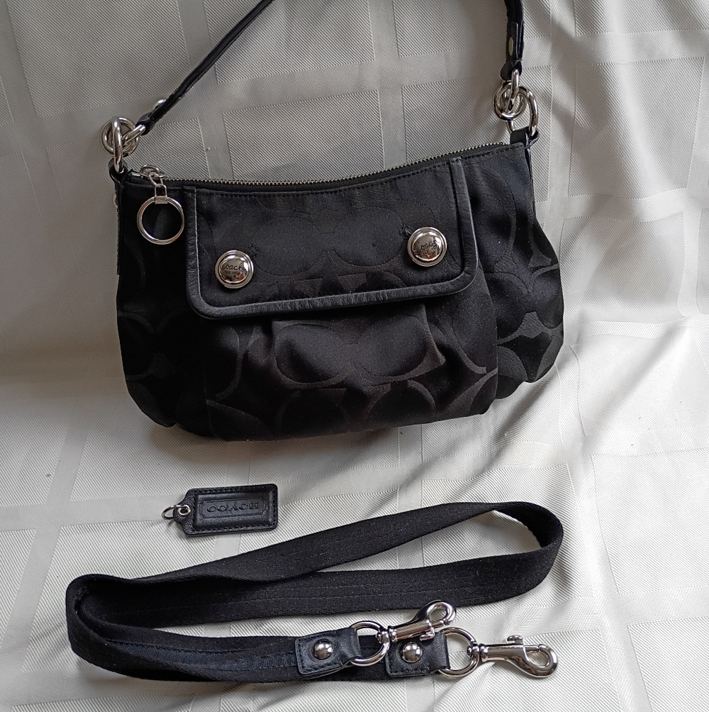 Coach Poppy Black Satin Shoulder Bag Crossbody Handbag Beautiful